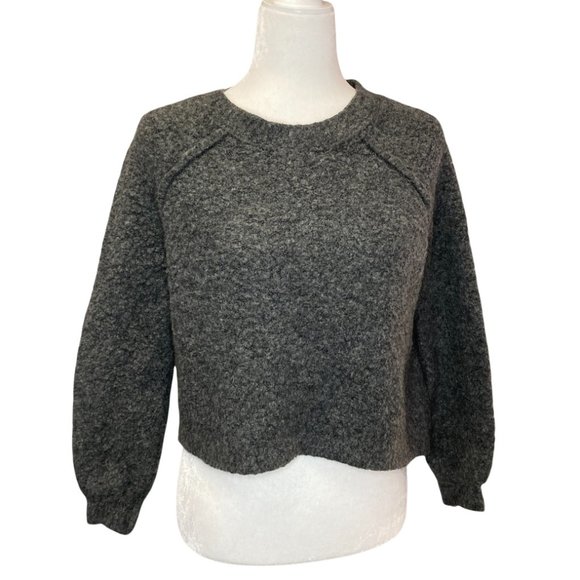 aerie Sweaters - Aerie Sweater: Gray Raglan Sleeve Boxy Cropped Fuzzy Knit Wool Pullover - XS
